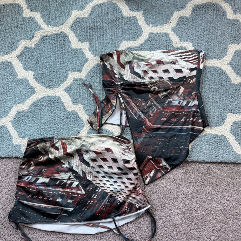 Geometric Print Crop Top and Skirt Set